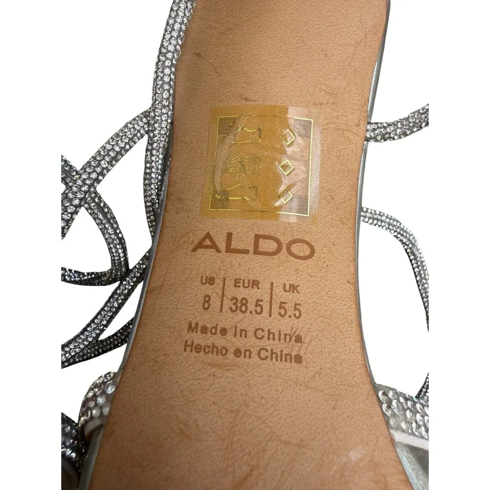 ALDO Silver Rhinestone Lace Up Heels 8 Pointed Toe PVC Bow Stiletto Pumps